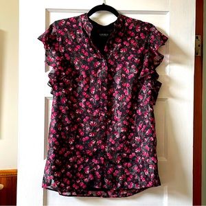NWOT Ralph Lauren blouse stunning black and rose floral